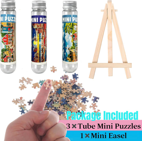 Small Jigsaw Puzzles for Adults, 150 Pieces Vintage American Illustration Mini Puzzles, 3 Pcs with Mini Easel