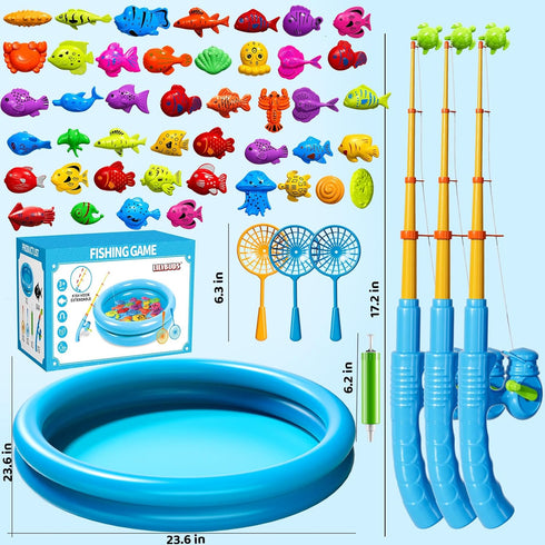 LILYBUDS 3-5 4-8, Magnetic Fishing Pool Toys Game for Kids Toddlers Fishing Water Table Bathtub Toy with Inflatable