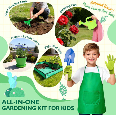 FHOZGECY Set, Wheelbarrow Set 3-8 Kids Gardening Outdoor Toys with and Kids Garden Tools, Toddler Gardening
