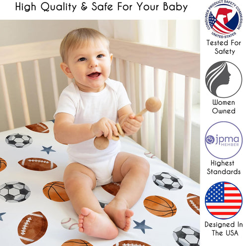 Sweet Jojo Designs Fitted Baby Crib Sheets (Vintage Sports Theme) for Boys, Infant Nursery, Toddler Room - Standard