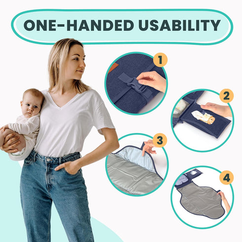 Portable Changing Pad for Baby, Large Waterproof Diaper Changing Mat, Foldable & Detachable with Wipes Pockets by
