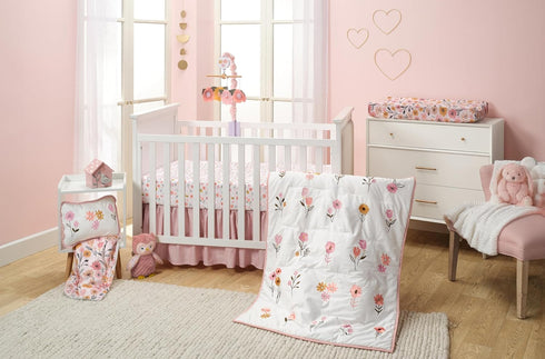 Lambs & Ivy Ultra-Soft Pink Floral Changing Pad Cover - Perfect for Nursery