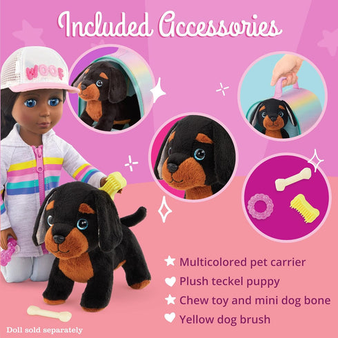 Glitter Girls Stuffed Dog & Carrier: Doll Accessories, Teckel Puppy, Toys for Kids 3 Years+