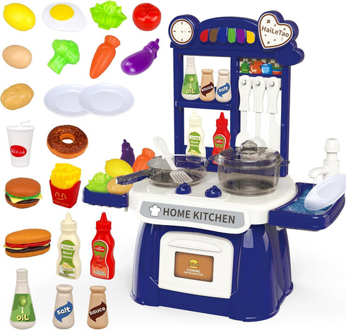 Set Set,Kids PlaysetPlay Set) Kitchen for Toddler with Sound and LightPretend Cooking Food Kitchen Sink with Running