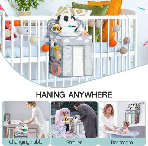 Hanging Diaper Caddy, Multi-Compartment Nursery Nappy Organiser Diaper with Adjustable Straps, Baby Shower Gifts