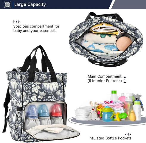 YANENDIE Backpack, Backpack Backpack Pumpkin Toile Pattern Diaper Bag Unisex Travel Baby Diaper Bags with Stroller