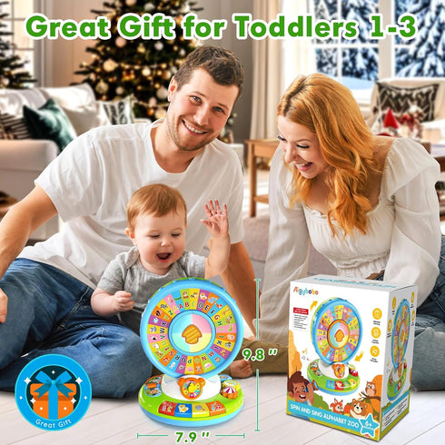 1 2 3 1-3, 1st 12-18 Toys for Year Old Boys Girls, Spin & Sing ABC Alphabet Learning Zoo with Lights & Sounds, Musical