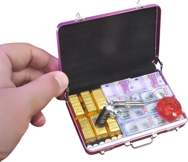 EKKZ 1:6 Scale Miniature Briefcase Set - Includes Fake Gold Bars, Bundles of