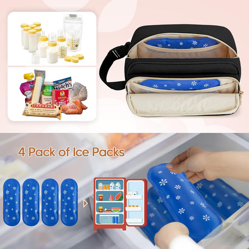 4 Packs, Damero Breastmilk Cooler Bag with Ice Breast Milk Cooler Travel Bag Fit for Milk Bags or Bottles, with Buckle