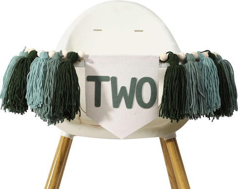 WAHAWU Greenery 2nd Birthday High Chair Banner - Nature Highchair Banner, Two Wild