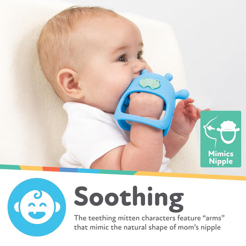 3+ Nuby Silicone Wrist Grip Teething Mitten - Months, Pink Owl