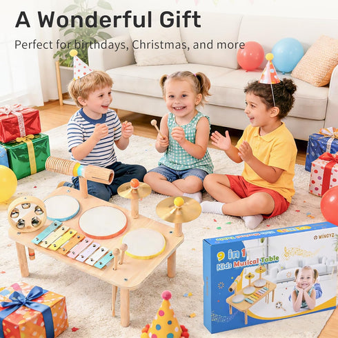 Set 9-in-1 1-3 1-3 WINGYZ Kids Drum Montessori Toys for Year Old & Wooden Musical Instruments for Toddlers, Baby
