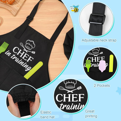 Kids Adjustable Apron and Chef Hat Set - “CHEF in Training” Funny Apron for Children