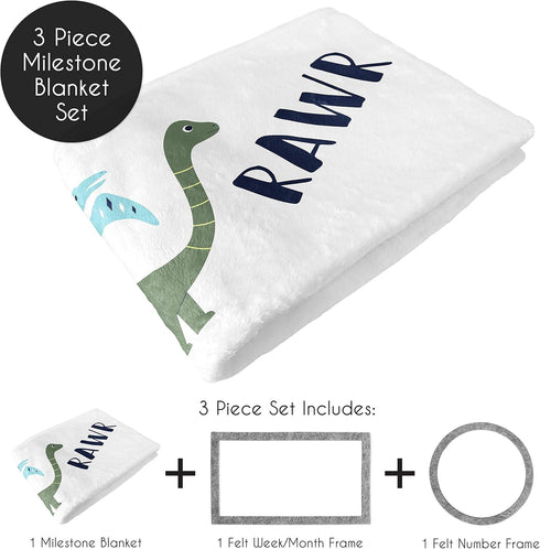 Sweet Jojo Designs Mod Dino Boy Milestone Blanket Monthly Newborn First Year Growth Mat Baby Shower Memory Keepsake