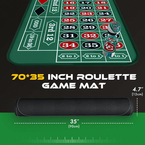 70" 35" Casino Roulette Mat x Rubber Table Mat with Storage Bag Win Marker Roulette Table Top Mat Casino Games
