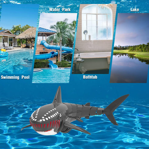 VOLANTEXRC RC Shark Toys, 2.4Ghz 1:18 Scale Remote Control Shark Swimming Pool Toy with 2 Batteries (Gray)