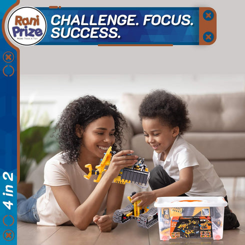 4-in-1 DIY Construction STEM Toy, 603-Piece Excavator Building & Robotics Kit for Boys & Girls 8-12