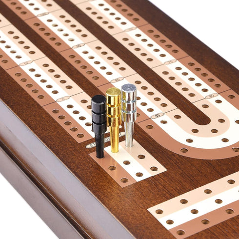 Set 2 3 Sets AMEROUS Wooden Cribbage Board Game with Magnetic Lock - Metal Pegs - Playing Cards - Continuous Track