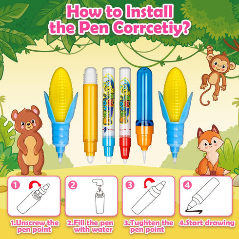 Aqua Water Doodle Mat – Kids Drawing Mat for Age 3-8 – Neon Color Doodle Board Writing Drawing Toys