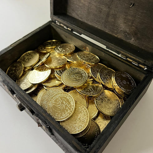 ACTIONDRAKE 100 Metal Pirate Coins, Massive Toy Gold Coins for Board Games, DND Prop Accessories for Dungeons
