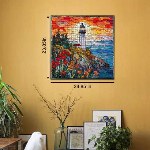 Stained Glass Lighthouse 1000 Piece Puzzles for Adults, Mosaic Beach Scenic Jigsaw