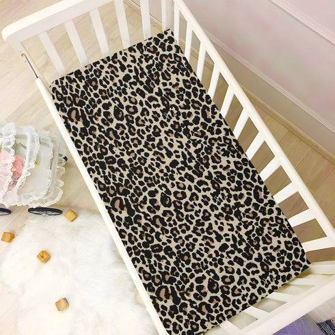 CaTaKu Crib,28"x 52" Baby Crib Sheets Brown Leopard Animal Print Mini Crib Sheets Fitted for Girls Boys,Neutral Soft