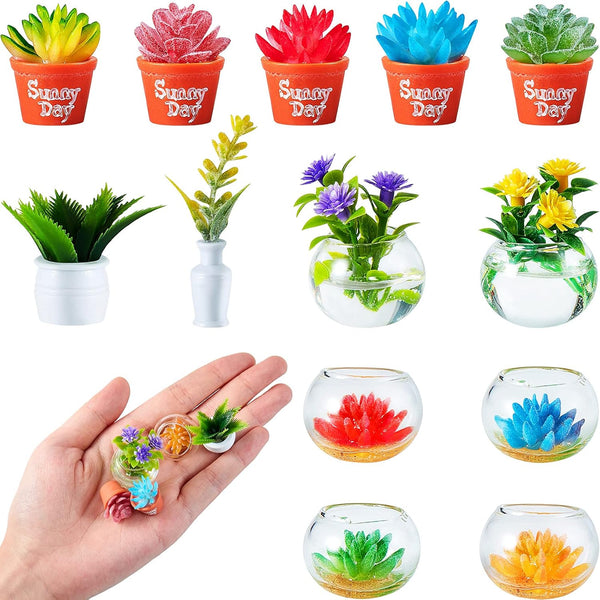 Skylety 14 Pcs Miniatures Dollhouse Plants and Flowers Minature Dollhouse Accessories Spring