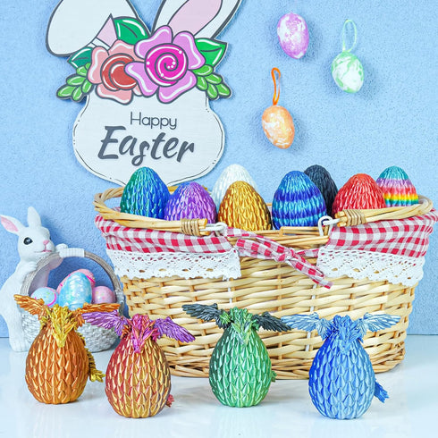 Set 3D (12PCS Balkwan Dragon Eggs Gift with Surprise Mini Winged Dragon Inside Printed Articulated Crystal Toy Easter