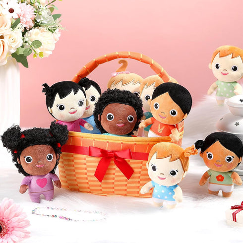 HyDren Basket Plush Baby Dolls, Set of 10 Soft Diversity Dolls 6'' Multicultural Sensory Toys for All Ages