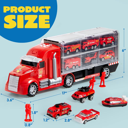JOYIN 25 in 1 Fire Truck Vehicle Toy Set with Sounds and Lights, Mini Rescue Fire Truck Car Toy for Boys Over 3