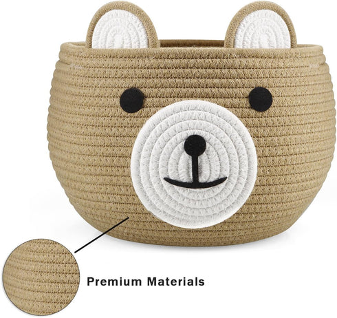 PandaEar Cotton Rope Baby Basket, Baby Gift Basket Nursery Laundry Organizer with Cute Bear Design for Storage Infant