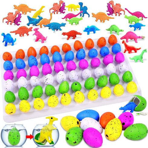 60 Pcs Hatching Dinosaur Eggs Party Favors for Kids, Grow in Water Dino Eggs with Toys Inside