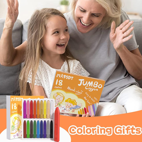 18 Triangle Jumbo Crayons for Toddlers, Colors Mess Free Unbreakable Crayon Gifts, Easy to Hold Washable Crayons