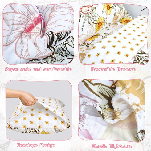 Set 4 Sets, Set Toddler Bedding for Girls, Piece Toddler Comforter Bed Ultra Soft Breathable Vintage Crib Bedding