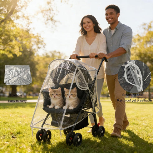 KIMILEAY Unisize Pet Stroller Rain Cover, EVA Transparent Waterproof & Windproof Cover for Snow Rain Wind, Foldable