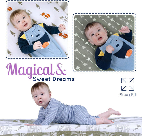 GROW WILD Forest Crib Sheets 3 Pack - Soft Neutral Grey Crib Sheets for Boys and Girls, Stretchy Fit