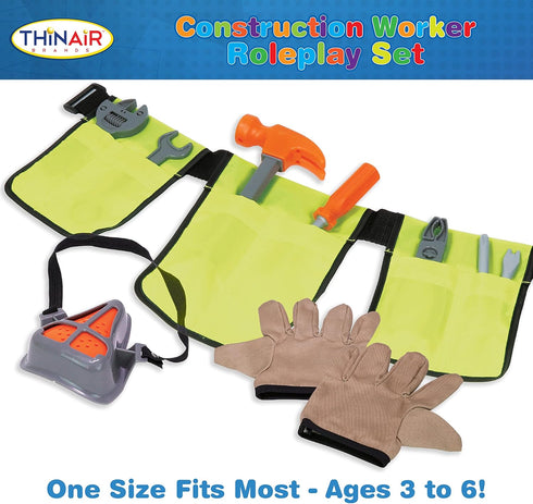 Set 3 6 Dr. STEM Toys Construction Worker Roleplay Costume with Hat, Tools, Tool Belt, Gloves, and More - Orange