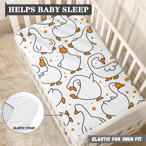 Winpema 28"x52" Cartoon Goose Fitted Crib Sheet White Goose Baby Crib Sheet Fit Standard Crib and Toddler Mattress,Crib