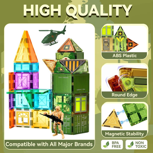 Set 3-5 4-8, VigorFun Army Magnetic Tiles Building Toys for Kids Ages STEM Military Magnetic Blocks with Army Men