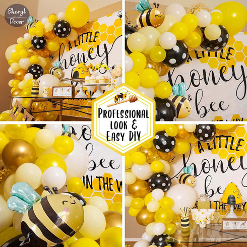 ALL-IN-1 Bee Balloons Garland Kit & Arch - Black Yellow and White Bumble Bee Balloons for Gender Reveal Party Supplies
