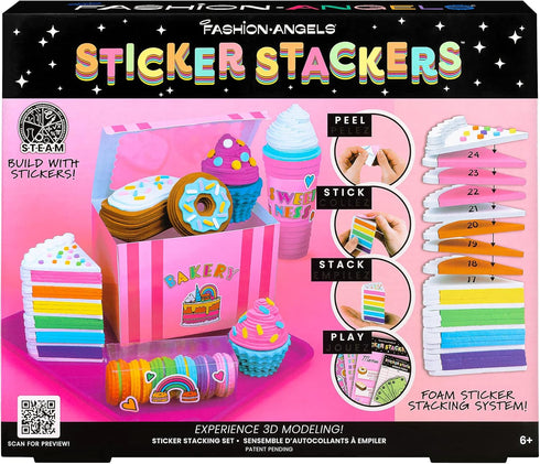 Set 3D Fashion Angels Bakery Sweets Sticker Stackers, Foam Sticker Stacking with Modeling, Includes Play & Pretend Food