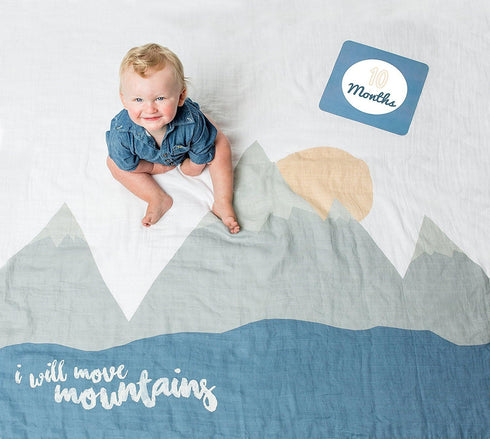 lulujo Baby’s First Year Milestone Blanket and Card Set | 40in x 40in, I Will Move Mountains