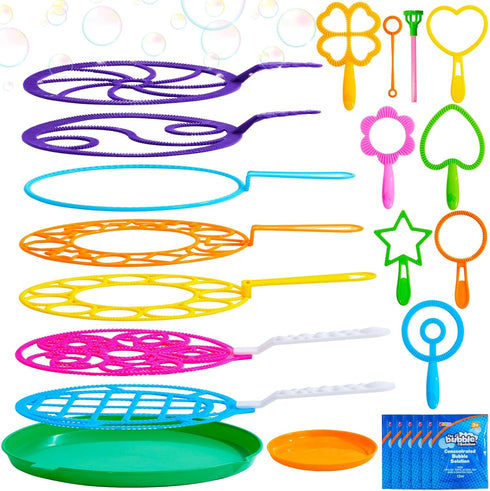 JOYIN Big Bubble Wands Set, 18 Pcs Giant Bubble Maker with Tray, 12" Large, Summer Outdoor Activity Party Favors