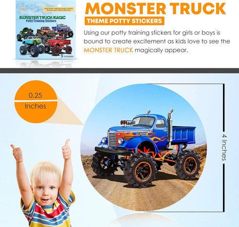 Potty Training Seat Magic Sticker, Monster Truck Color Changing Sticker, 5 Pack Toilet Targets with FREE Potty eBook