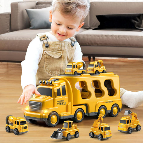 Truck Toys for Boys Ages 3-6, Toddler Car Carrier Vehicle Toy Set, Kids Toys Truck Set for Age 3-9