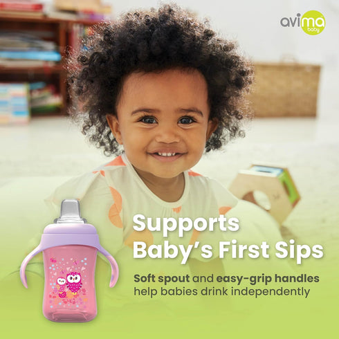 Avima Baby 10 oz Spill Proof Baby Sippy Cup with Interchangeable Soft Spout Nipple - Trainer Cup with Handles (Set of 2)