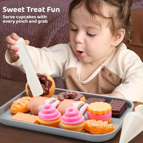 lalalark Set, 17 Sets Cookie Play Food Toddler Pretend Toys, PCS Kitchen Toy Food with Plastic Cookies, Baking Menu