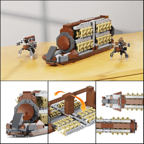 Battle Army Clone Platoon Attack Craft Building Kit, 32-Piece Troop Carrier with 2 Droidekas for Kids 6-12