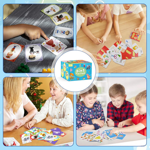 8s,Memory 4-8, 6 Kids Card Games, Go Fish,Old Maid,Crazy Match,Slap Jack,War, Cards Game for Kids Fun Game for Family