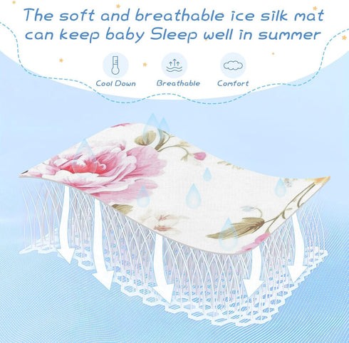 SyXIOP 28" 52" Romantic Blue and Pink Roses Cooling Baby Mattress Cover x Ultra Soft Crib Bumper Pads for Baby&Toddler